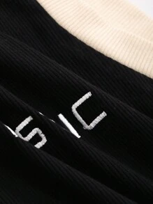 DAZY Letter Print Contrast Binding Crop Tank Top - Black - View 3