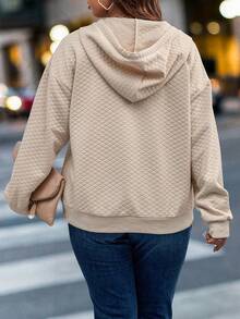 Calvaya Áo nỉ cỡ lớn có túi kangaroo, vai rớt, dây rút. - Màu be - Xem 2