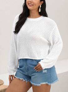 SHEIN VCAY Plus Tie Back Drop Shoulder Sweater - White - View 3