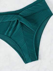 Twist Front High Waisted Bikini Set - Teal Blue - View 6