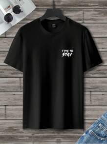 Manfinity Homme Hombres Camiseta de hombros caídos con estampado de dibujos animados y letra - Negro - Ver 4