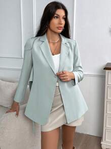 SHEIN Essnce 西裝領腰帶西裝外套 - 淺藍色 - 查看 1