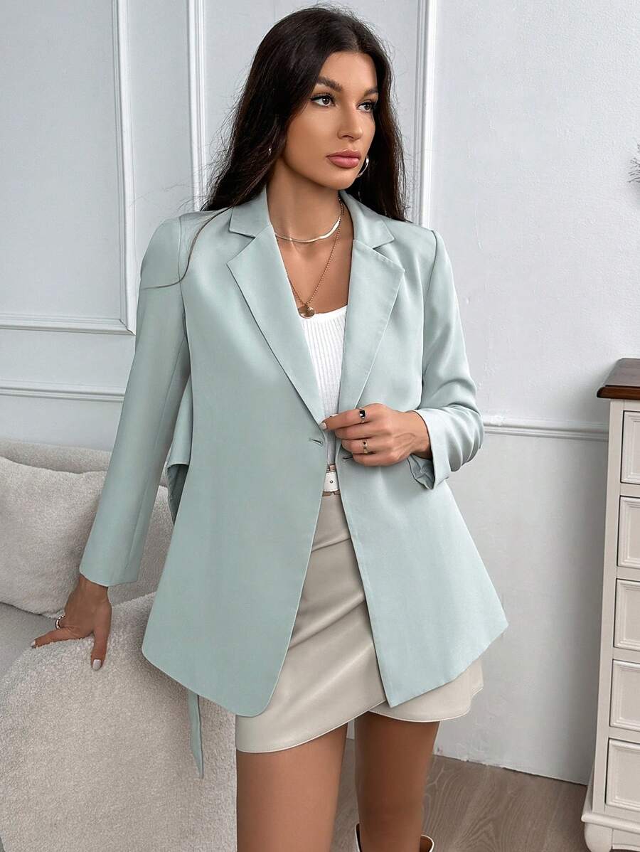 SHEIN Essnce 西裝領腰帶西裝外套 - 淺藍色 - 查看 1