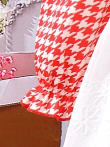 SHEIN 女小童千鳥格印花彼得潘領喇叭袖繫腰帶洋裝 - 彩色 - 查看 5