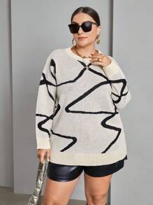 SHEIN Essnce 大碼圖形圖案落肩袖套頭毛衣 - 彩色 - 查看 5