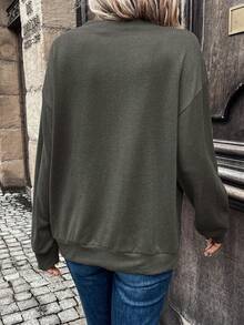 SHEIN LUNE Solid Drop Shoulder Cowl Neck Sweatshirt - Dark Grey - View 2