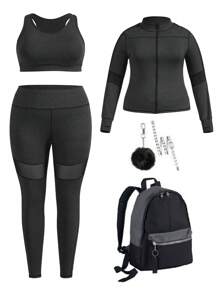 Yoga Basic Plus 3pcs Top-stitching Sports Set - Black - View 1
