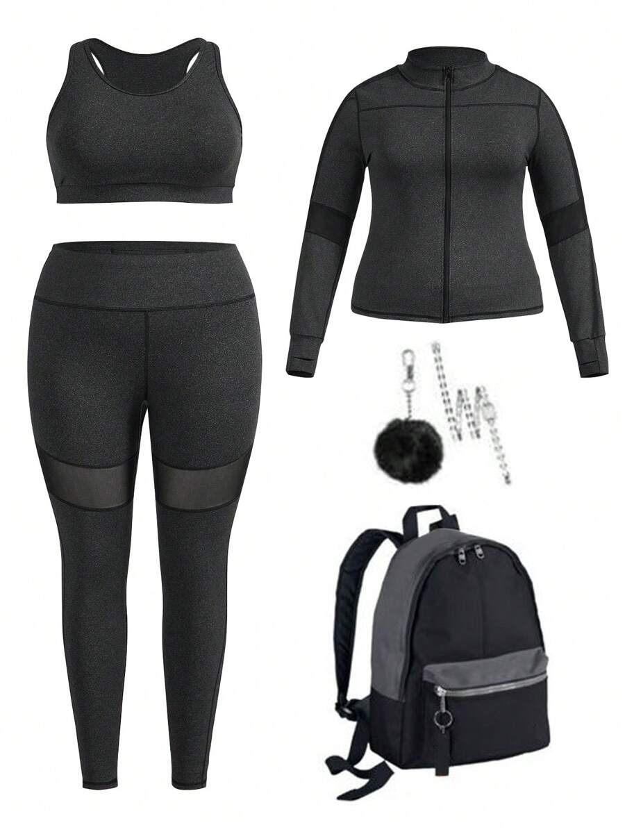 Yoga Basic Plus 3pcs Top-stitching Sports Set - Black - View 1