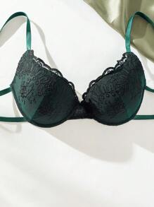 Lencería De Sostén Bordado Con Soporte De Aros - Verde Oscuro - Ver 3