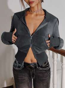 SHEIN ICON Double Zipper Sweatshirt - Green - View 4