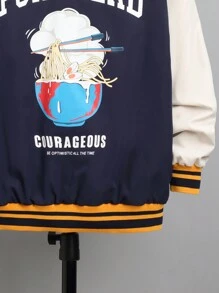 SHEIN Ragazzo Tween 1 pezzo Giacca varsity con grafica slogan color block spalle cadenti con cappuccio foderato termico