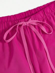 SHEIN Coolane Drawstring Waist Wide Leg Pants - Hot Pink - View 3
