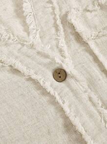 Bohemela Solid Button Front Pocket Patched Raglan Sleeve Blouse - Beige - View 8