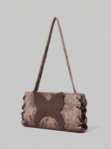 ROMWE Fairycore Mini Square Bag Fashion Butterfly Patched For Work - Brown - View 6