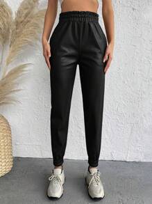 EURMUSE Paperbag Waist Sweatpants - Black - View 5