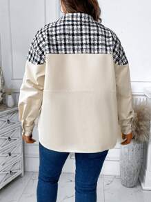 Calvaya Talla grande Cazadora con estampado de cuadros de cintura con cordón de hombros caídos - Caqui - Ver 2