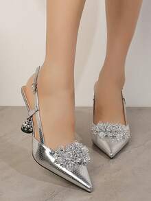 Zapatos de tacón alto con punta puntiaguda - Plateado - Ver 6