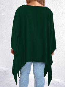 SHEIN LUNE 大碼不對稱下擺T恤 - 墨綠色 - 查看 2