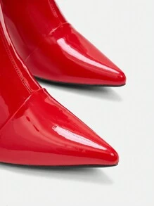 CUCCOO SZL Women's Fashionable Pointed-toe Red Patent Leather Ankle Boots With Mid Heels For Party & Date - Red - View 11