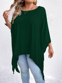 SHEIN LUNE 大碼不對稱下擺T恤 - 墨綠色 - 查看 6