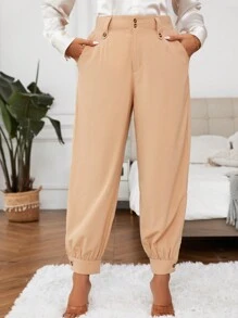 Calvaya Plus Solid Slant Pocket Carrot Pants - Khaki - View 1