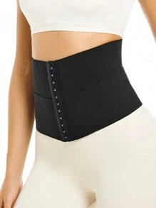 Solid Hook & Eye Front Waist Trainer - Black - View 5