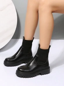 Giày bốt thông thường thời trang dành cho nữ để mặc ngoài trời vào mùa thu đông - màu đen - Xem 4