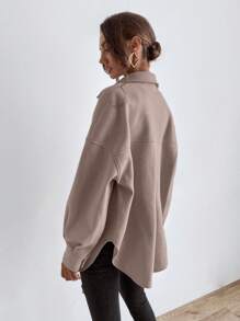 SHEIN LUNE Drop Shoulder Pocket Patched Coat,Ladies Spring/Fall Casual Button,Pocket Drop Shoulder Collar Regular Fit Coffee Brown Plain Women Coats,Casual Daily Wear - Coffee Brown - View 2