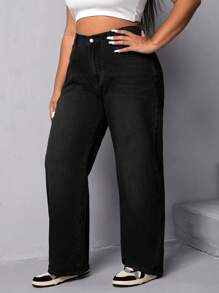 SHEIN EZwear Hơn Cao eo Quần legging thẳng - màu đen - Xem 4