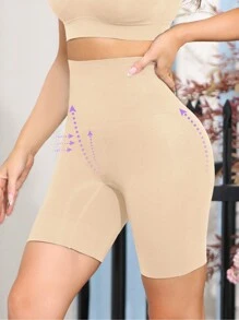 Solid High Waist Shapewear Shorts - Apricot - View 4