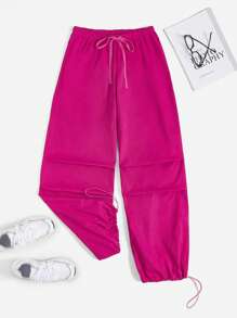 SHEIN Coolane Drawstring Waist Wide Leg Pants - Hot Pink - View 1
