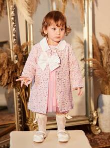 Baby Girl Bow Front Coat & Mesh Overlay Dress - Multicolor - View 4