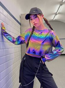 SHEIN EZwear 全息落肩短款T恤 - 彩色 - 查看 3