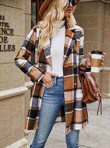 SHEIN Frenchy Áo khoác kẻ sọc đôi ngực - Nhiều màu - Xem 1