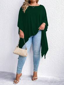 SHEIN LUNE 大碼不對稱下擺T恤 - 墨綠色 - 查看 7