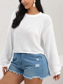 SHEIN VCAY Plus Tie Back Drop Shoulder Sweater - White - View 4