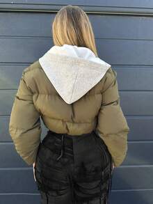 SHEIN SXY 冬季拉链连帽棉服大衣 - 軍綠色 - 查看 2