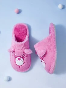 SHEIN X Care Bears Dép đi trong nhà thêu hình gấu hồng dễ thương, QUÀ TẶNG - Hồng - Xem 5
