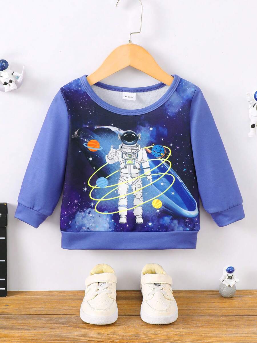 Baby Boy Astronaut Print Sweatshirt - Blue - View 1