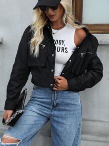 SHEIN Unity Áo khoác ngắn trơn màu thường ngày dành cho nữ - màu đen - Xem 1