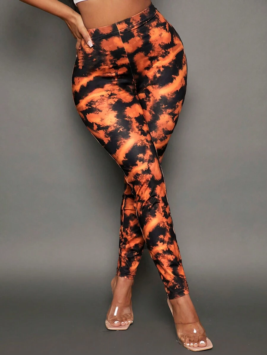 SHEIN SXY 紮染圖案緊身打底褲