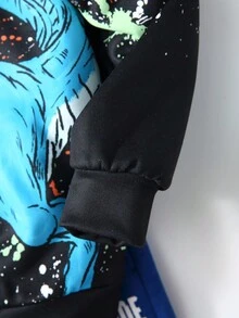 SHEIN 男童恐龍印花連帽衫和運動褲 - 黑色 - 查看 3