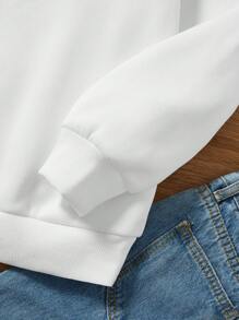 SHEIN Essnce 樹圖案落肩袖運動衫 - 白色 - 查看 5