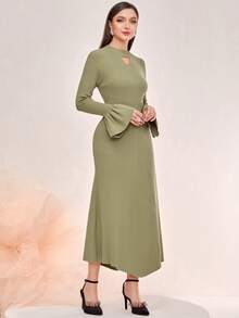 Modelyn 鎖眼領荷葉袖毛衣洋裝不附腰帶 - 綠色 - 查看 5