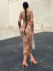 SHEIN X GiudiceGirls Marble Print Cut Out Front Bodycon Dress - Multicolor - View 2