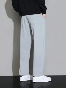 Men Letter Graphic Drawstring Waist Pants - Grey - View 2