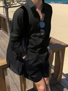 DAZY Men Solid Pocket Patched Long Sleeve Shirt, Fall - Black - View 4