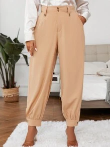 Calvaya Plus Solid Slant Pocket Carrot Pants - Khaki - View 3