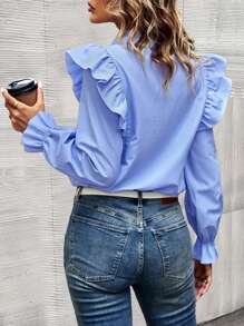 SHEIN Clasi Cămașă cu mânecă cu volan cu imprimeu în carouri