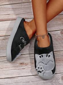 Hàng Mới Về Nữ Mùa Đông Ấm Dép Cho Nữ, Mèo May Mắn Cặp Đôi Họa Tiết Hoạt Hình Lông Dễ Thương Trong Nhà Giày Cho Gia Đình - màu đen - Xem 5